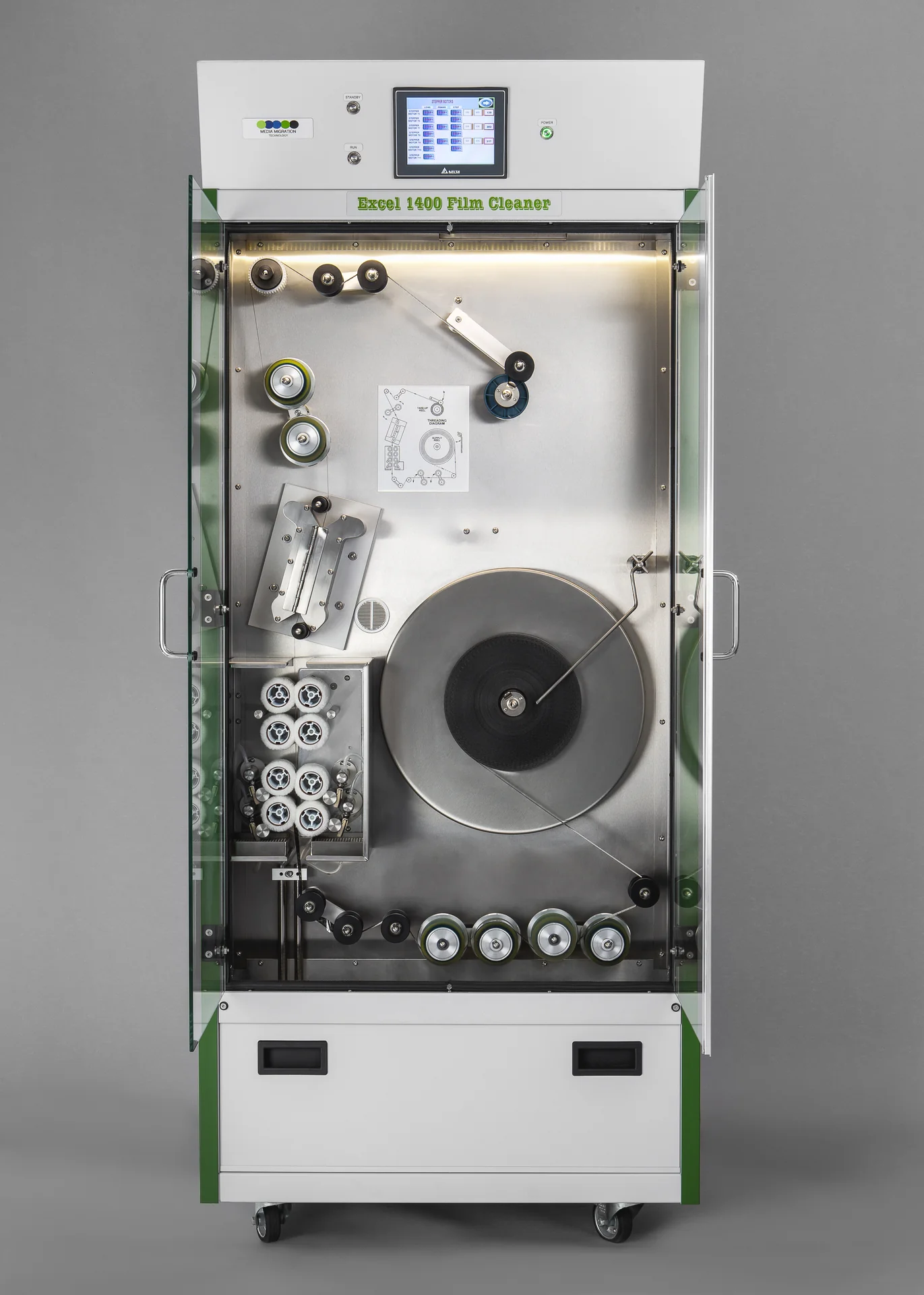 MMT Excel 1400 non-immersion film cleaner — front view doors open